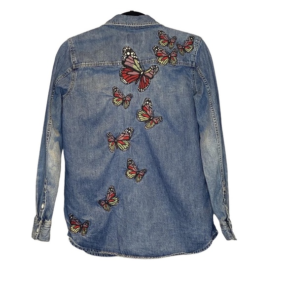 LUCKY BRAND Embroidered Butterfly Denim Boyfriend Shirt – XS - Picture 6 of 16